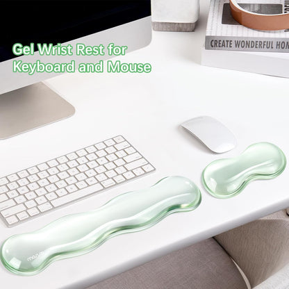 MOSISO Gel Keyboard Wrist Rest&Wrist Support for Mouse, Ergonomic Wrist Pad Soft Cooling Gel Pain Relief Easy Typing Pad Non-Slip Computer Laptop Wave Shaped Home/Office Wrist Cushion, Transparent
