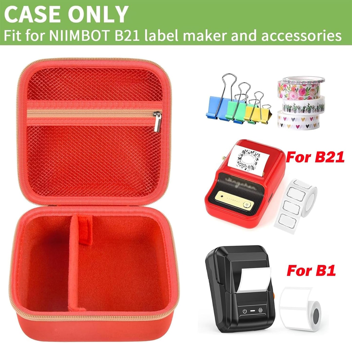 ALKOO Case Compatible with NIIMBOT B21 / B1 Label Maker Wireless Thermal Label Printer, Holder for Inkless Label Maker & Labeling Tapes Refills, with Mesh Pocket for Cable Accessories (Purple)