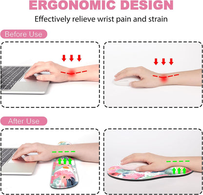 Ergonomic Mouse Pad with Wrist Rest and Keyboard Wrist Rest, Memory Foam Wrist Rest for Computer Keyboard, Easy Typing, Pain Relief, Mouse Pad Wrist Support for Gaming,Office, Laptop, Black Flower