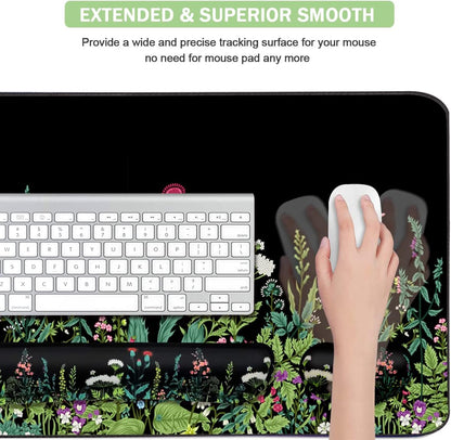 4-in-1 Large Gaming Mouse Pad, Keyboard Wrist Rest Pad & Wrist Support Mousepad Set, Extended Desk Pad Waterproof Desk Mat for Home Office Study Game-Black