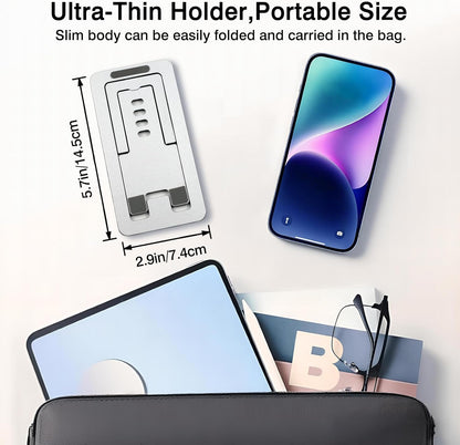 Foldable Aluminum Phone Stand – Adjustable Desk Holder for Travel & Office, Compatible with iPhone 16-13 Pro Max, Samsung S24-S8, Kindle – Gray