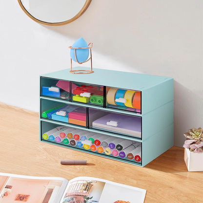 3 Tier Stackable Desk Organizer with 6 Drawers, YOCOMEY Plastic Desktop Storage Box Drawers, Detachable Makeup Storage Office Stationery Supplies Organizer for Office School(Clear)