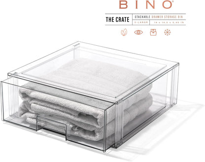 BINO | Stackable Storage Drawers, Shallow X-Large - Clear | THE CRATE COLLECTION | Storage Bins With Drawers Bathroom Organizers and Storage Organization and Storage Under Sink Organizer Vanity Home