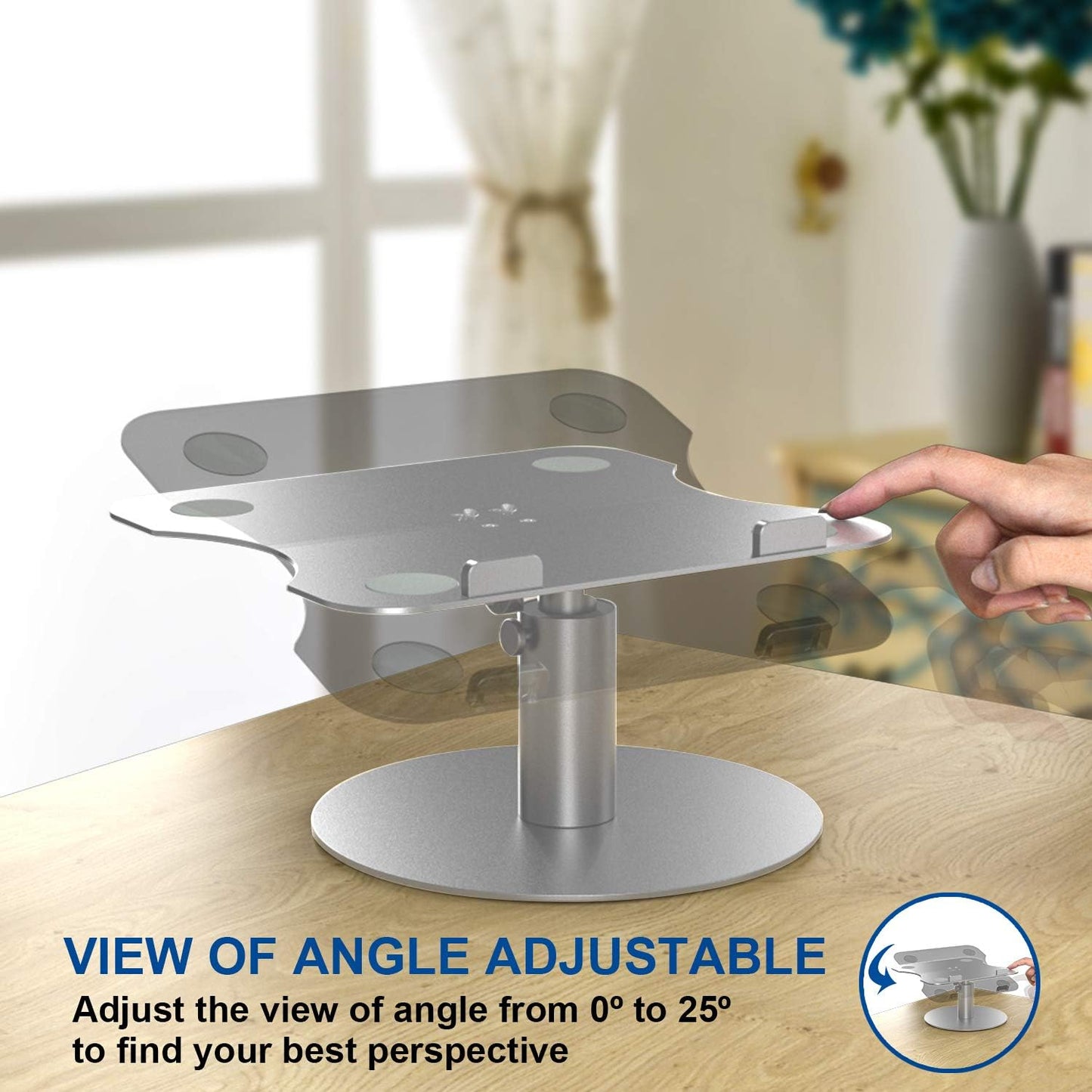 Laptop Stand for Desk - Adjustable, Foldable Clear Acrylic Riser with 360° Rotating Base, Ergonomic Laptop Holder for MacBook Pro/Air & 10-16” Notebooks