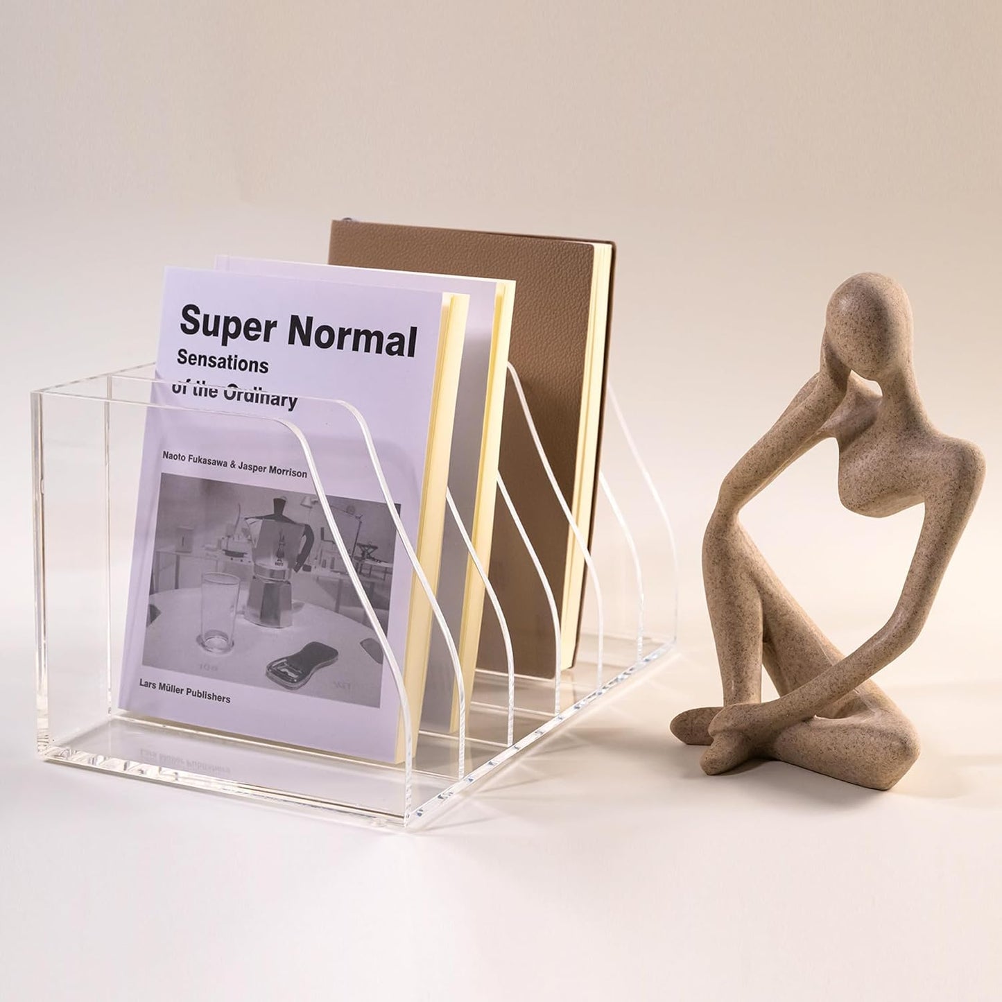 Acrylic Magazine File Holder, 4 Vertical Compartments Desk Document Sorter Organizer, Clear Folder Rack Binder for Office/Home/Classroom, for Documents, Tablet, Magazines, Books & Accessories