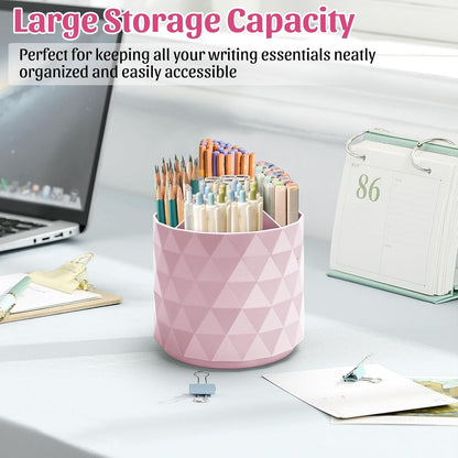 minimaliving Desk Organizer,Sparkling Diamond-like Pen Holder for Desk 360°Rotating Office Accessories,Pencil Cup with 5 Compartments Storage Box Caddy for Office,School,Home,Art Supply(White)