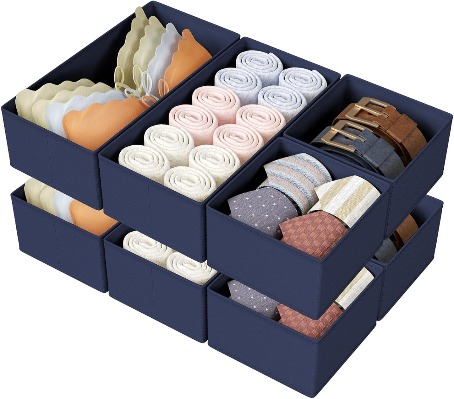 DIMJ Drawer Organizers Clothes, Dresser Organizer Bins for Baby Clothes,Underwear and Sock, Fabric Closet Organization and Storage Boxs, Drawer Dividers for Nursery, Clothing, Tie - 4 Pack, Beige