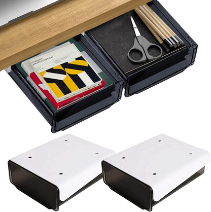 Self-adhesive Under Desk Drawer Organizer, 2 Pack Table Hidden Slide Out Large Storage Mounted Desktop Pencil Holder Tray Drawers for Office Home School Stationery Kitchen (Large, White)