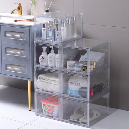 DILIBRA 2 Packs Large Stackable Storage Drawers, Plastic Clear Bathroom Make up Under Sink Drawer Organizers, Acrylic Bathroom Storage Bins for Cabinet Closet Office Kitchen Pantry Snacks Organization