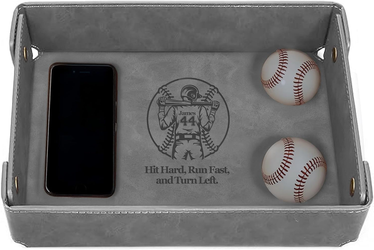 Engraved Leather Valet Tray for Men – Personalized Catchall with Custom Name for Desk, Dresser, Nightstand – Men's Organizer Tray for Keys, Wallet, Jewelry, Personalized Gift for Home, Office - Coffee