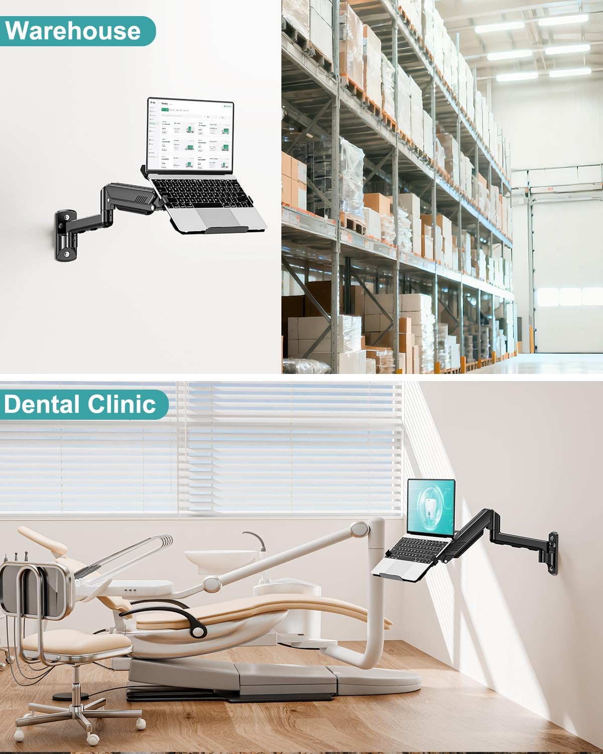 MOUNT PRO Laptop Wall Mount, 2-in-1 Monitor Wall Mount with Vented Tray for 11-17" Notebook/13-32 Computer Screen, Full Motion Adjustable Laptop Holder Stand, Gas Spring Laptop Arm Holds 4.4-22 lbs