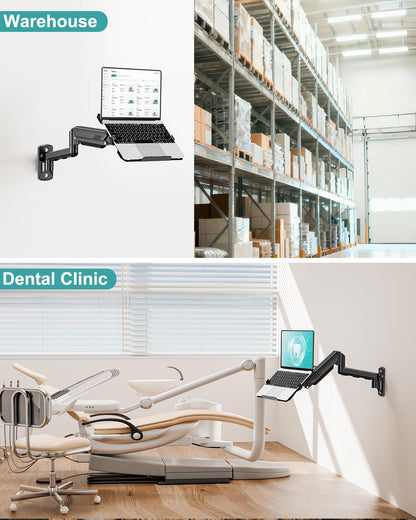 MOUNT PRO Laptop Wall Mount, 2-in-1 Monitor Wall Mount with Vented Tray for 11-17" Notebook/13-32 Computer Screen, Full Motion Adjustable Laptop Holder Stand, Gas Spring Laptop Arm Holds 4.4-22 lbs
