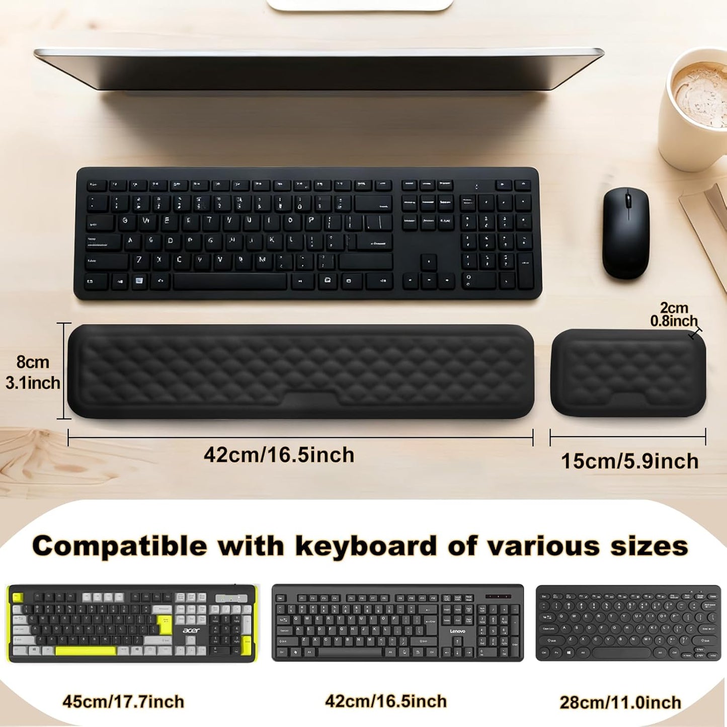 Keyboard Wrist Rest Mouse Wrist Support, Memory Foam Wrist Rest Pad for Computer Laptop, Ergonomic Wrist Cushion Support for Typing Pain Relief, Gaming Home Office, Pink