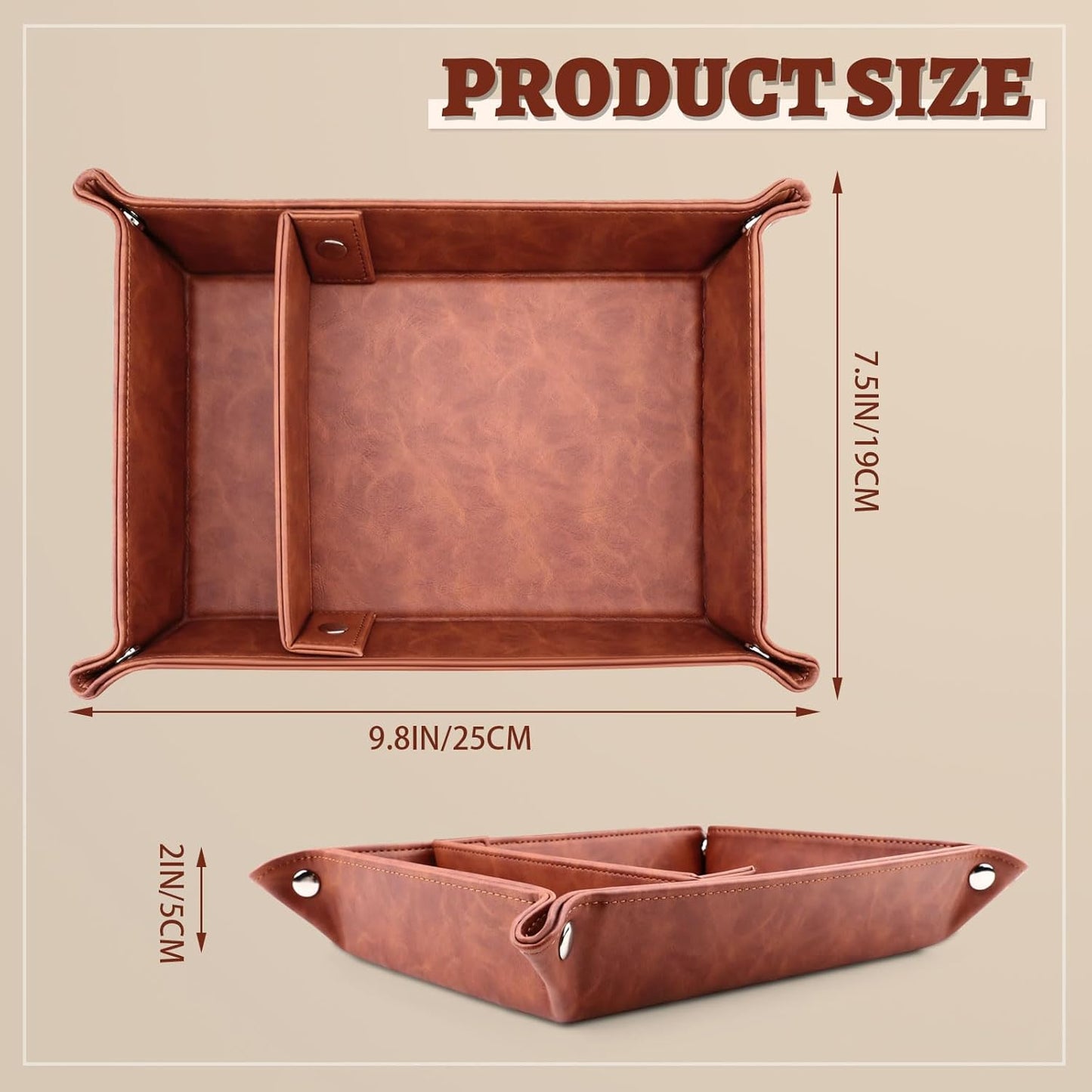 Leather Valet Tray for Men, 2 Compartments Key Tray Nightstand Organizer Vanity Tray Bedside Caddy Entryway Table Catchall Tray for Wallet, Watch, Phone, Coin, Jewelry, Black