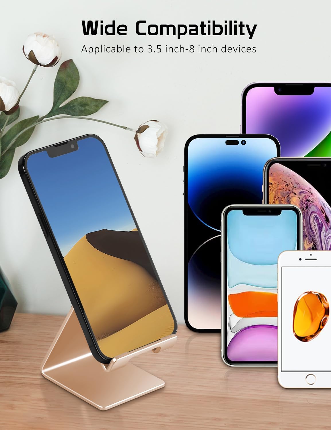 Desktop Cell Phone Stand Holder, Aluminum Solid Portable Universal Desk Stand for iPhone 16 15 14 13 12 11 X 8 7 6 Plus 5 Ipad 2 3 4 Mini Samsung Huawei All Mobile Smart Phone, Silver