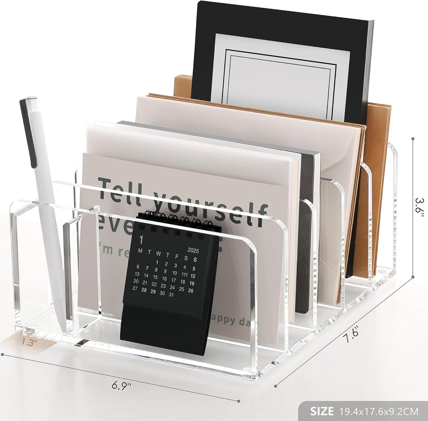 SANRUI Acrylic Mail Sorter Desktop Organizer Holder, 2 Compartments Clear Small File Script Letter Office Document Storage for Desk Bill Filling Envelope Holder Office, Home, School Desk Organization