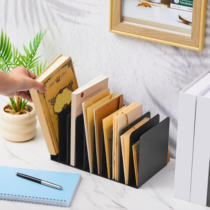 Suzile Metal Desktop File Organizer, 15 Compartments, Vertical File Sorter, Black, 5.79 W x 15.75 L x 5.41 H, Office, Reception Areas, Workspace