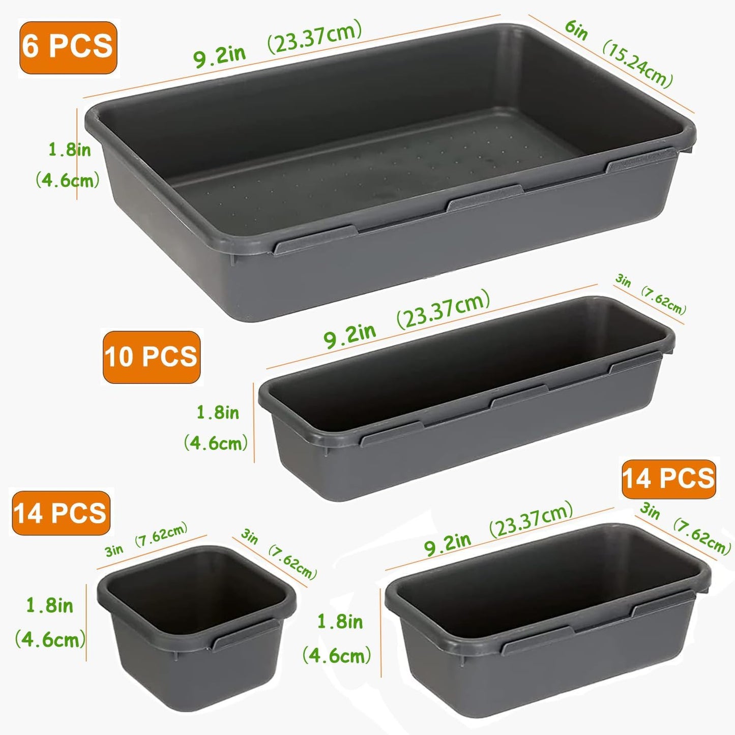 Kutesna 44 PCS Interlocking Drawer Organizer Set,4-Size Plastic Versatile Bathroom and Desk Drawer Divider Organizer Trays,Multi-size Storage Bins for Office,Jewelries, Kitchen Utensils and Makeup