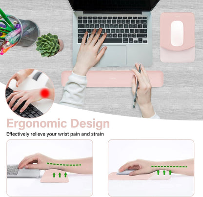 MOSISO Wrist Rest Support for Mouse Pad&Keyboard Set, Rectangular Ergonomic Mousepad Non-Slip Base Home/Office Pain Relief&Easy Typing Pad with Neoprene Cloth&Raised Silicone Lining, Green