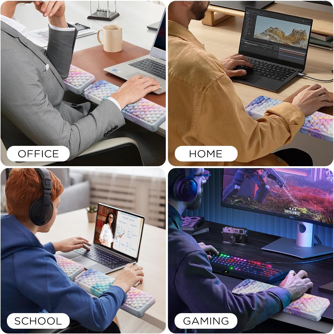 JIKIOU L-Shaped Desk Elbow Pad for Desk, Memory Foam Elbow Support Padding with Non-Slip, 2 Pack Ergonomic Desk Edge Cushion, Wrist Comfort Support for Office Home Black