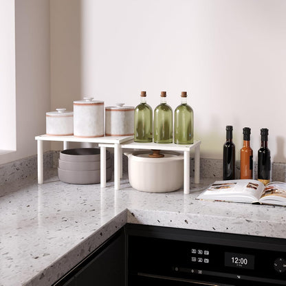 VERTORGAN Cabinet Organizer Shelf(Set of 2),Kitchen Counter Shelves,Bamboo Stackable Expandable Spice Rack Countertop(Medium)