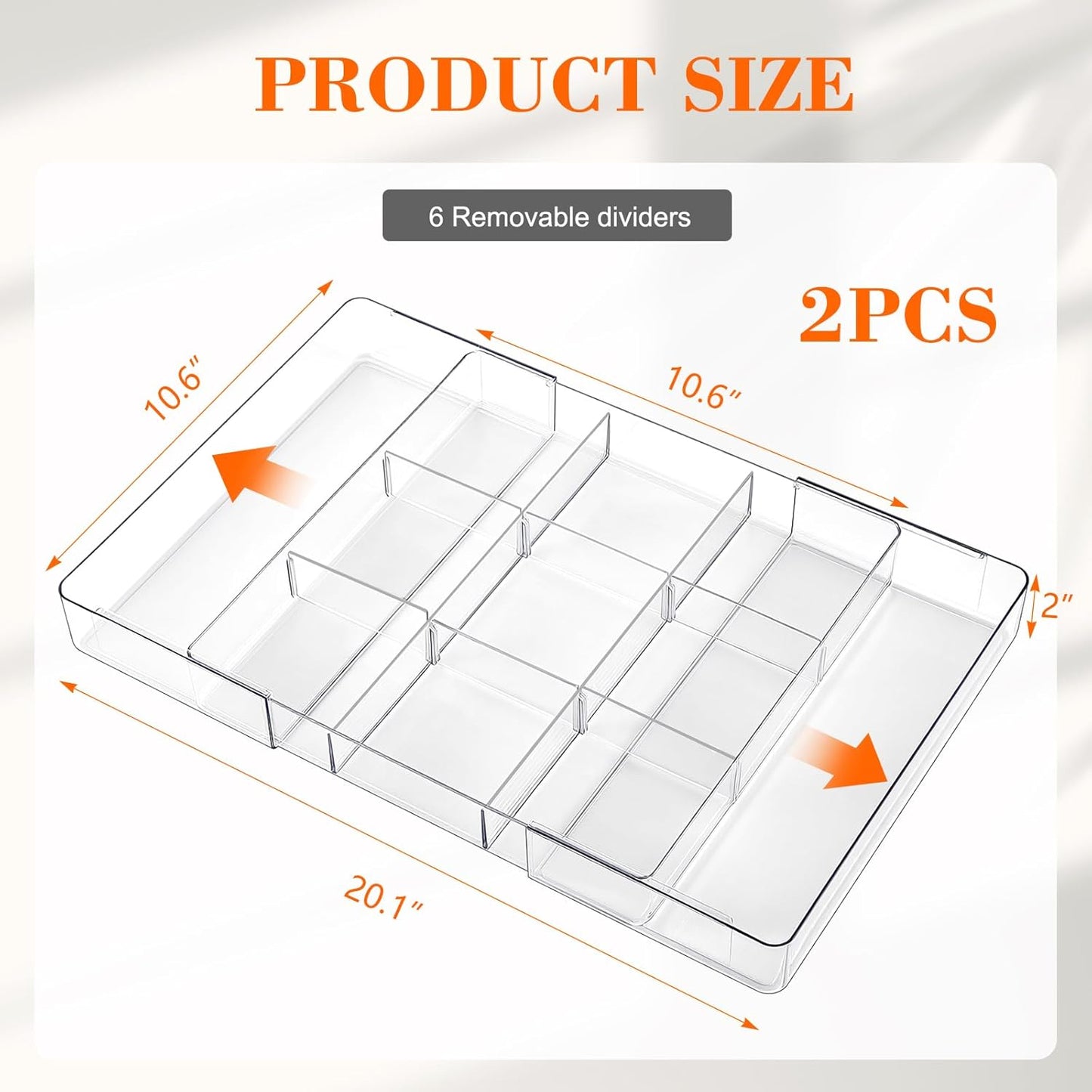 Briwooody 1 Pcs Large Expandable Acrylic Drawer Organizers, Grid Adjustable Drawer, Dividers Organizer for Desk, Makeup, Jewelry, Office, Kitchen Supplies (Clear,5 Compartments)