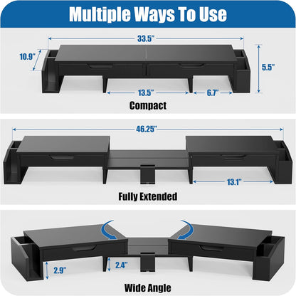 Simple Houseware Desk Dual Monitor Stand Riser with Pull-Out Drawers, Black