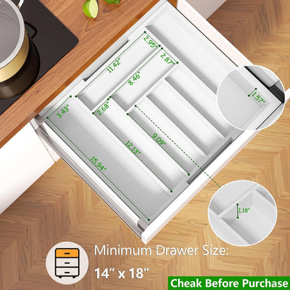 Pipishell Bamboo Expandable Silverware Drawer Organizer, Adjustable Kitchen Utensil Tray for Forks, Spoons and Knives, Wood Storage Cutlery Holder for Bedroom and Living Room