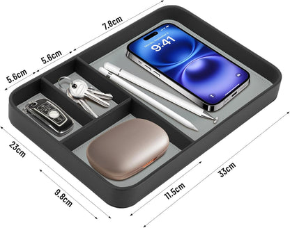 Valet Tray for Men, PU Leather Desk & Nightstand Organizer - Two-Toned Catch All Tray for Keys, Wallet, Watch, Jewelry and EDC Gear (black)