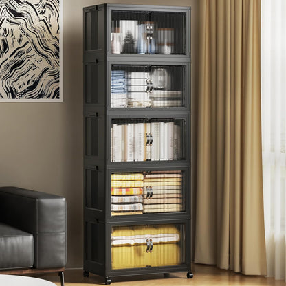 SAILUN 145Gal/580Qt Collapsible & Stackable Storage Bins with Door & a Lid,Perfect for Blanket Storage, Pillow Organizer, Bedroom Closet & Living Room, Black 26" W x 17" D x 71" H