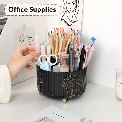 SKYDUE 360 Rotating Purple Pen & Art Supply Organizer - 5 Slot Desk Organizer for Office, School, Home