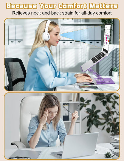 Adjustable Laptop Stand for Desk-360° Rotating Base Aluminum Laptop Riser,Ergonomic Computer Stand for Office Home MacBook Pro/Air Dell HP up to 16'',Black