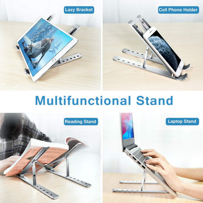 T Legend Aluminum Laptop Stand for Desk, Arae Adjustable Ergonomic Portable Holder, Foldable Computer Stand 6 Angles Anti-Slip Laptop Riser Compatible with 9-15.6 inch Laptops (Aluminum Silver)
