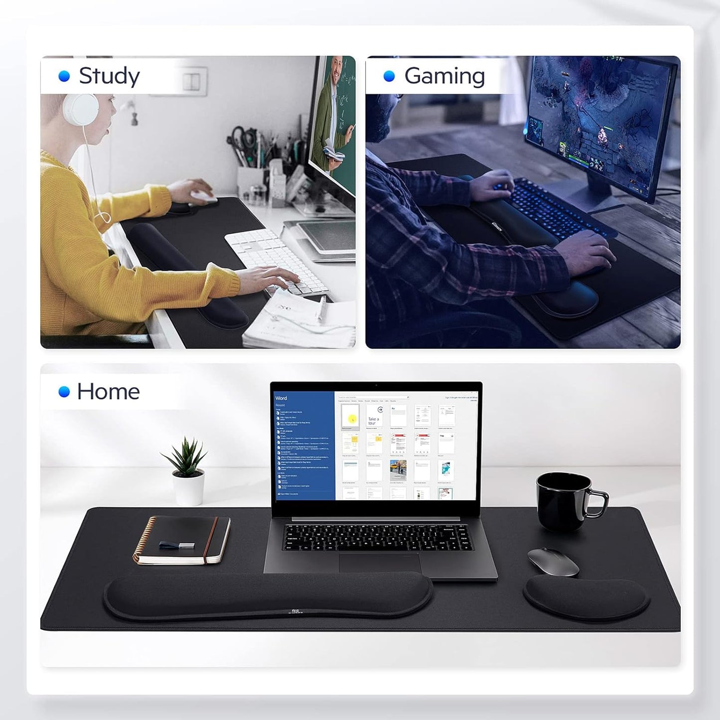 Gimars Upgrade Enlarge Silky and Superfine Fabric Gel Memory Foam Keyboard Wrist Rest Set, Ergonomic Keyboard Mouse Wrist Support for Typing Pain Relief, Comfort for Office, Gaming, Computer