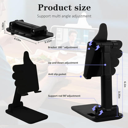 Mother's Day 2 Pack Black&Pink Thumbs Up Foldable Cell Phone Stand Holder for Desk,Adjustable Silicone Anti-Slip Compatible with All Mobile Phones,Cool Gadgets Fun Desktop Accessory