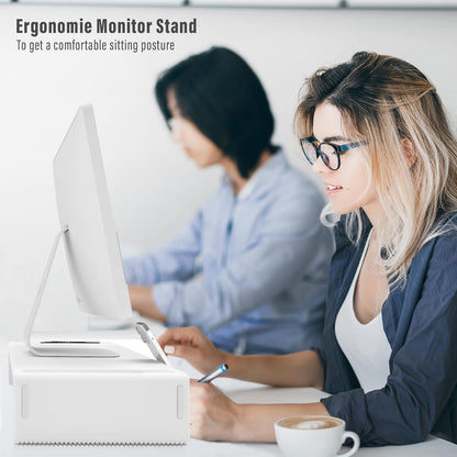 OImaster Monitor Stand Riser, Foldable Computer Monitor Riser, Adjustable Length Computer Stand and Storage Drawer & Pen Slot, Phone Stand Compatible Computer, Desktop, Laptop, Save Space (White-Basic)