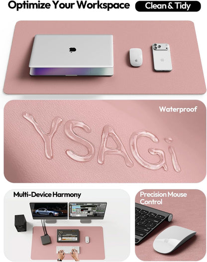 YSAGi Leather Desk Protector, Office Mat, Large Mouse Mat, Non-Slip PU Leather Blotter, Laptop Pad, Waterproof Writing Pad for Office and Home (Light Pink, 23.6" x 13.8") - Colors B