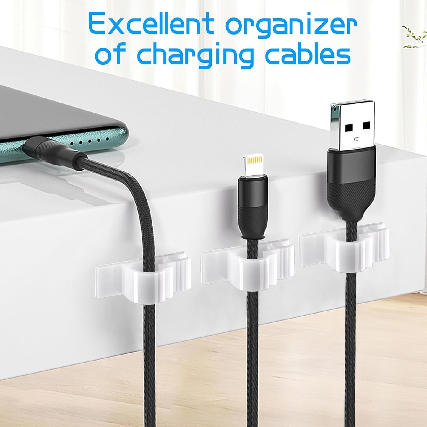 XHF 100pcs Adhesive Cable Wire Clips Black, Outdoor Cable Management Wire Organizer Cord Holder for Under Desk, Car, Wall, TV PC Ethernet Cable