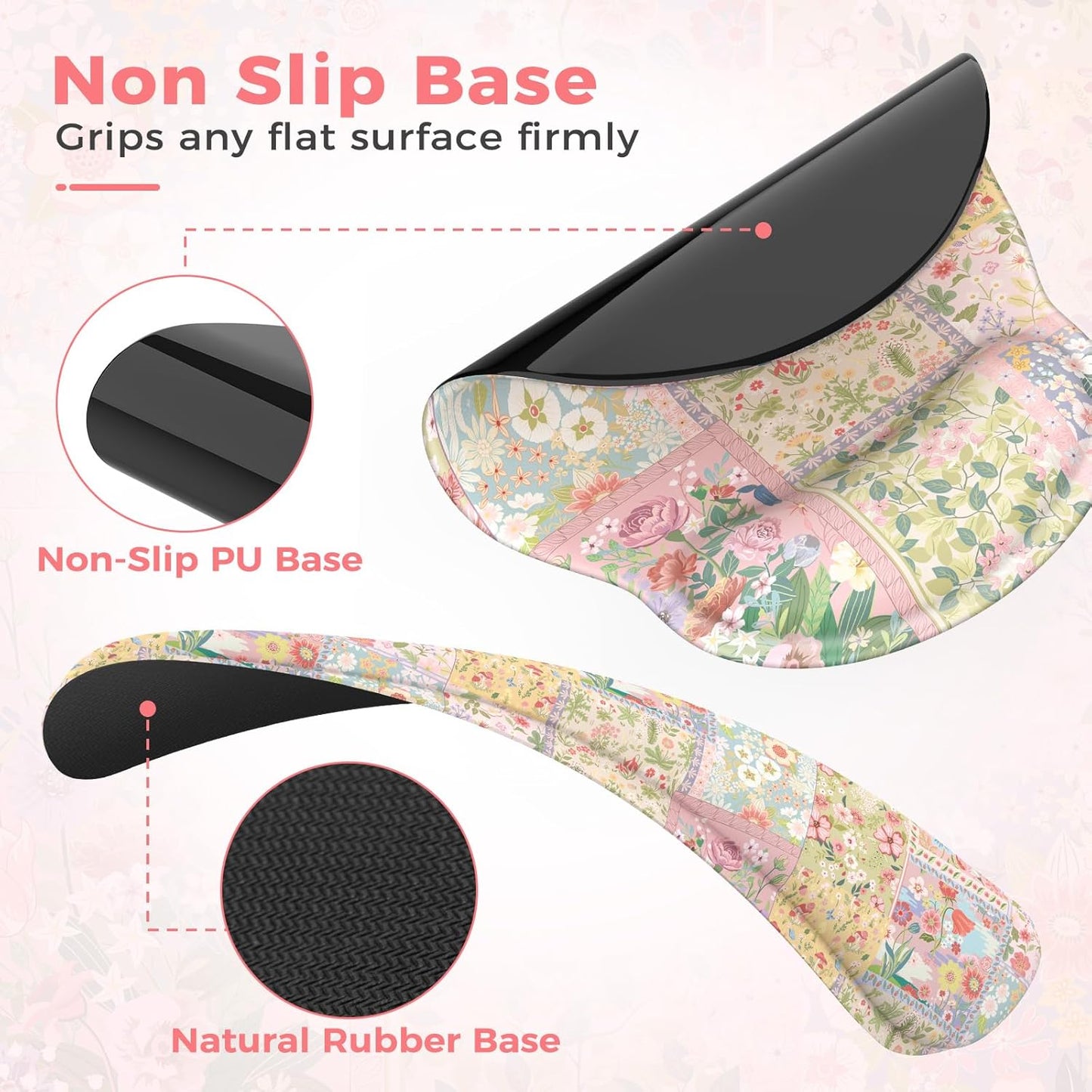 iLeadon Mouse Pad and Keyboard Wrsit Rest, Anti-Fatigue Gel Wrist Rest for Keyboard, Mouse Pad Set for Computer Women Office (Pink Floral)
