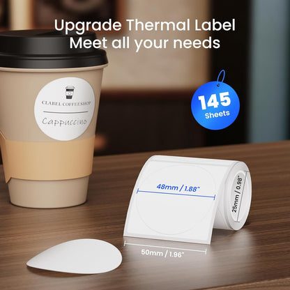 Clabel Printable White Cable Labels 6 Rolls of Thermal Self-Adhesive Paper Labels Tape, 25x78mm (1"x3") 100 Sheets Per Roll, Black Print on White Sticker Tags Durable