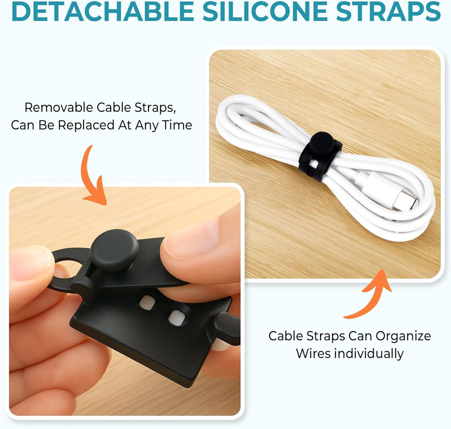 Kanemc Cable Clips Management Kit, 15 Cable Holder With Silicone Cord Ties, 15 Nylon Zip Tie, Extra 15 Screws & 8 Adjustable Cable Straps For Workspace Organizers PV Computer TV Under Desk Wire Setup
