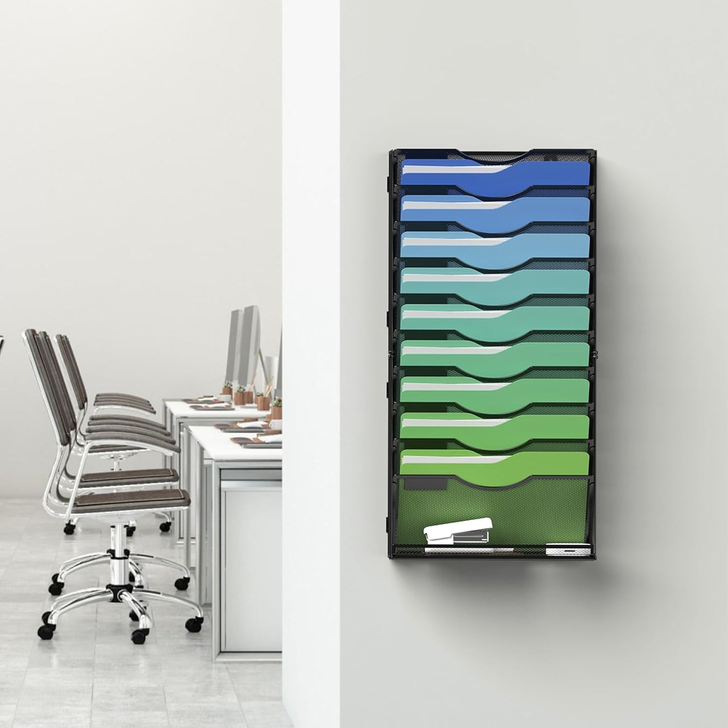 Kuntine.B Wall File Organizer Office Hanging Magazine Holder Wall File Organizer for Office Home (Black, 5 Tier)