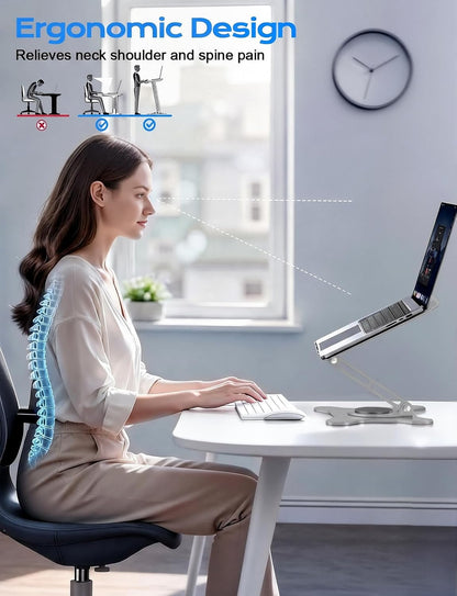 JCZT Adjustable Laptop Stand for Desk, 360° Rotating Base Ergonomic Computer Stand, Laptop Riser Foldable Protable for Office Home Fits Compatible with MacBook Pro/Air Notebook up to 10-16" Black