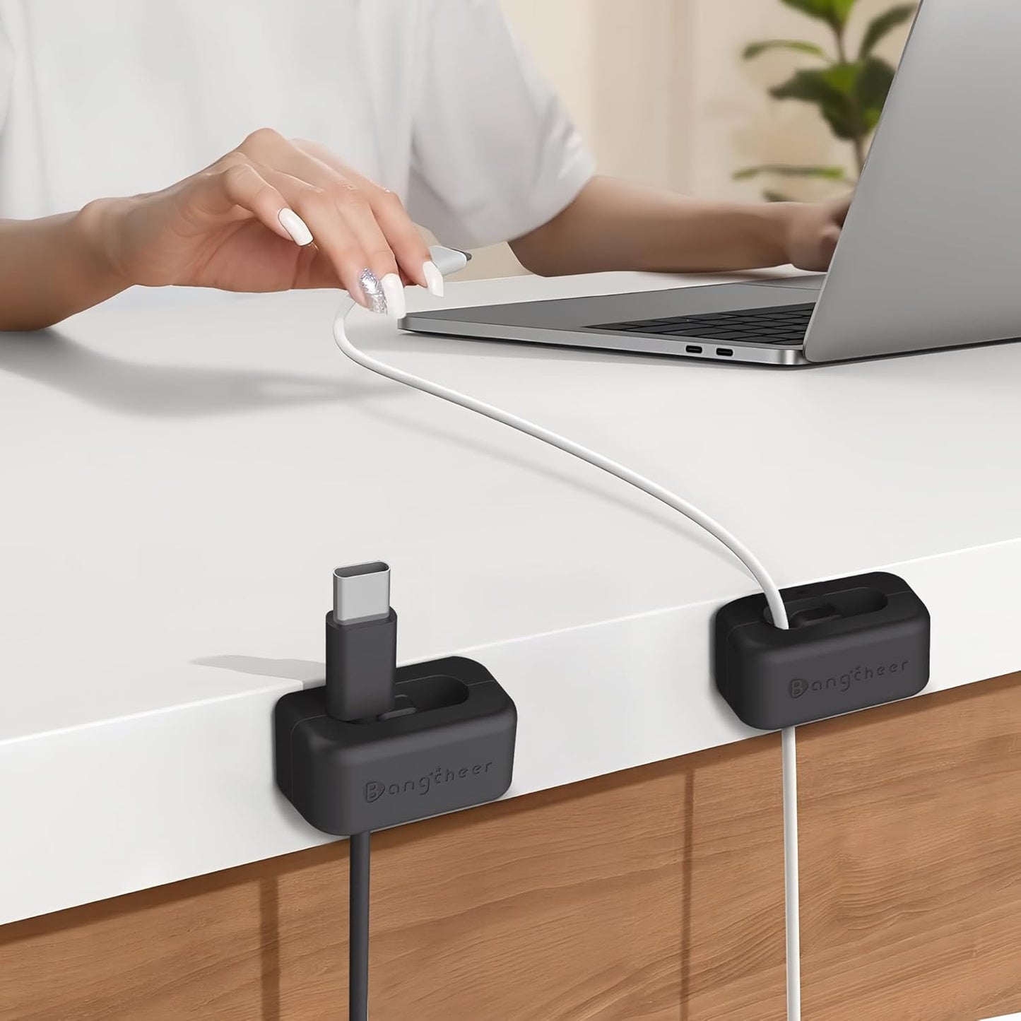 8 Pack Dual-Slot Silicone Cord Cable Clips with Strong Nano Adhesive Cable Organizer Press-to-Lock Design Desktop Wire Management for Home, Office, Car, Desk, Nightstand (White-8Pack)