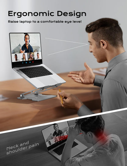 JCZT Adjustable Laptop Stand for Desk, Metal Foldable Laptop Riser, Portable Laptop Holder Mount, Ventilated Cooling Computer Notebook Stand for MacBook Air Pro, All 10-16'' Notebooks Laptops, Gold