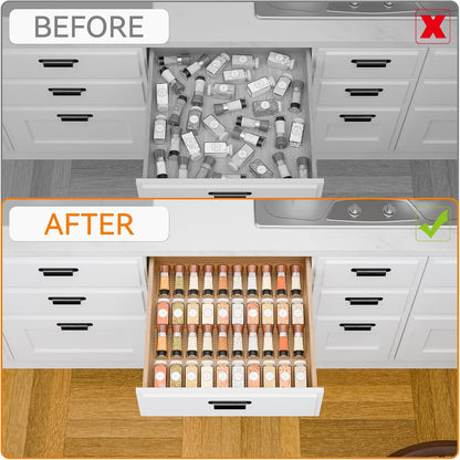 Yieach 4 Pack Adjustable Narrow Spice Rack for Drawer - Expandable From 9" to 17.7" - Acrylic Drawer Seasoning Organizer,Tiered Clear Spice Tray for Spices,Condiment,Nail Polish and Jar Organization