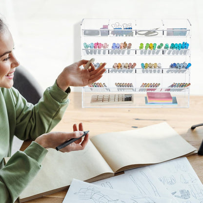 MotiMind Acrylic Pen Organizer Storage for 250 Markers Vertical Marker Organizer Acrylic Pen Display Holder for Office Desk Desktop Stationery Pencil Storage, Clear, 13 x 4 x 12.4 Inch