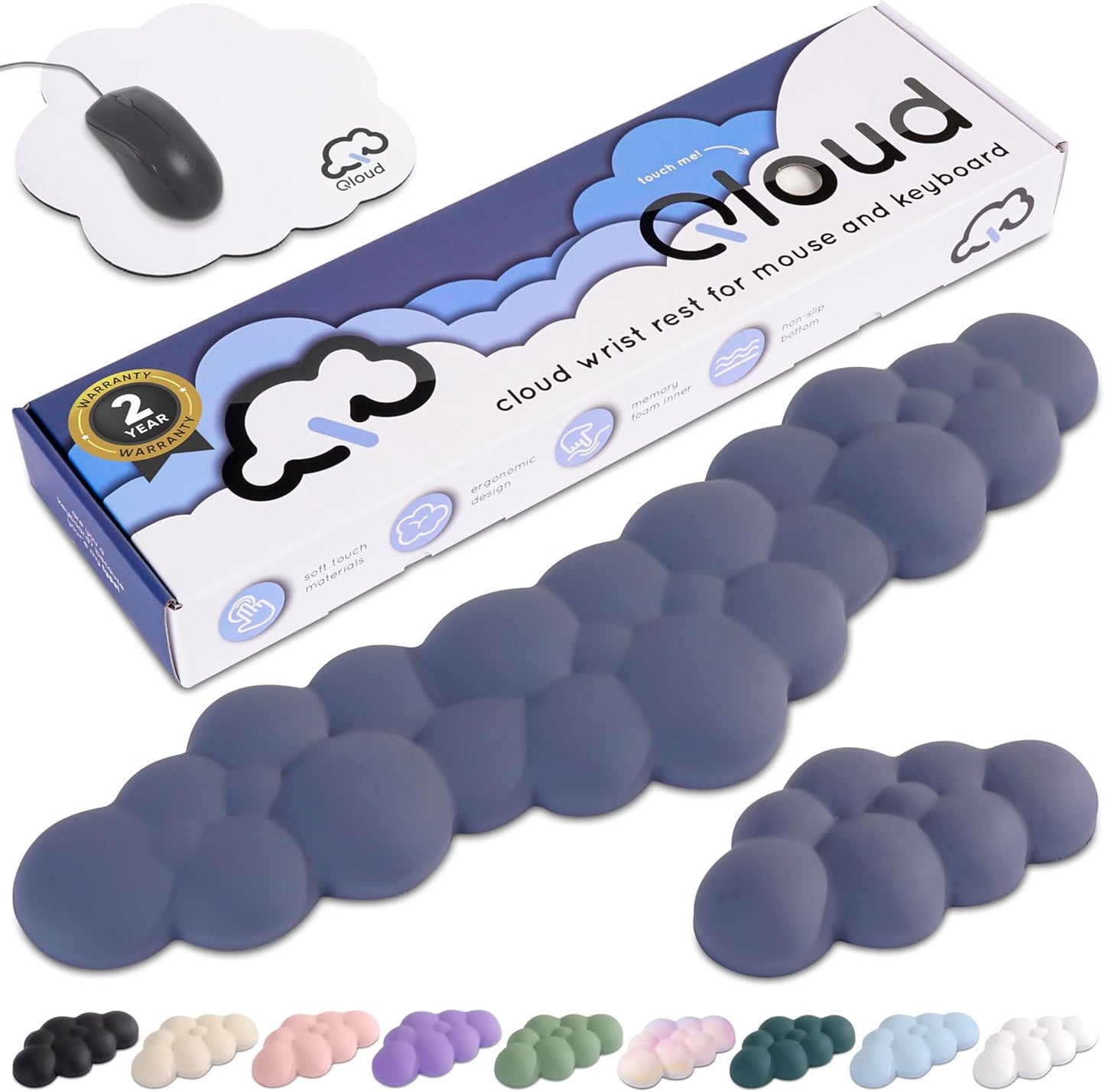 Cloud Keyboard Wrist Rest – Create-ables Qloud Cloud Wrist Rest for Computer Keyboard and Mouse, Ergonomic Memory Foam Wrist Pad with Non-Slip Base, Includes Cloud Mouse Pad – White