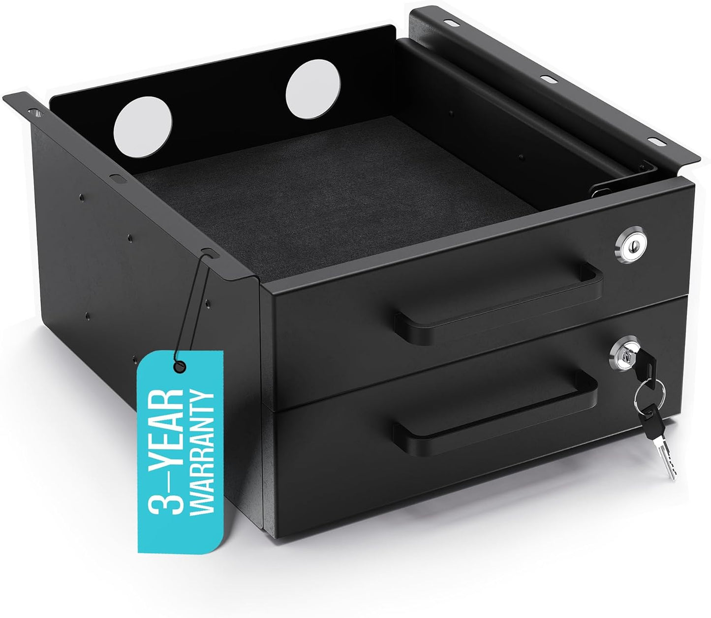Under Desk Drawer Slide-Out – Lockable Metal Storage Drawers with Cable Management for Office & Home (Double, Bracketed)