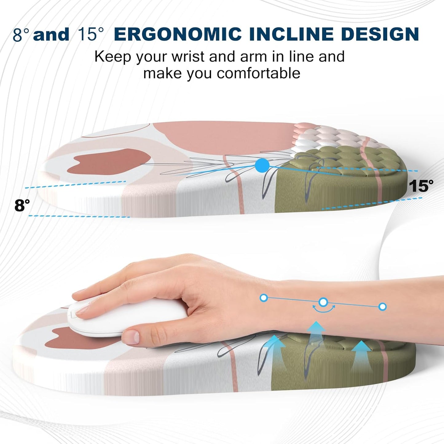 Ergonomic Mouse Pad and Keyboard Wrist Rest with Massage Design, Space-Saving Mouse Pad Wrist Support, Memory Foam Wrist Rest with Non-Slip PU Base for Computer Desk, Black
